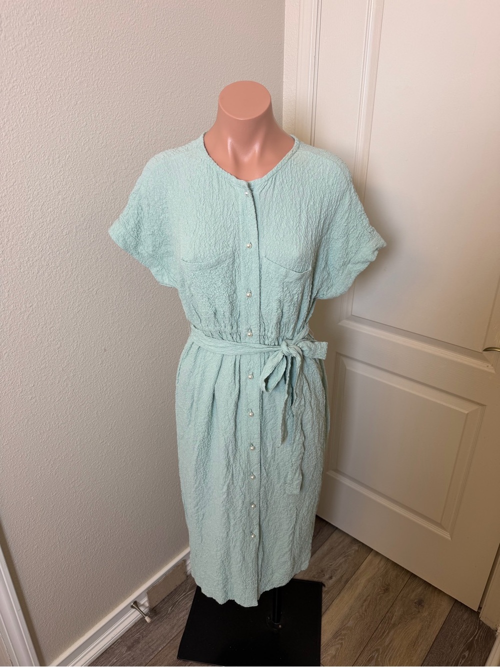 Amuse Society Mint Button-Front Tie-Waist Midi Dress Sz XS